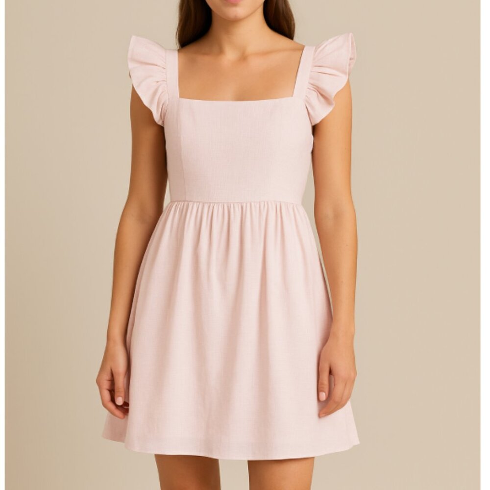NWT Francesca’s Women’s Blush Pink Ruffle Strap Tie-Back Dress, size Large